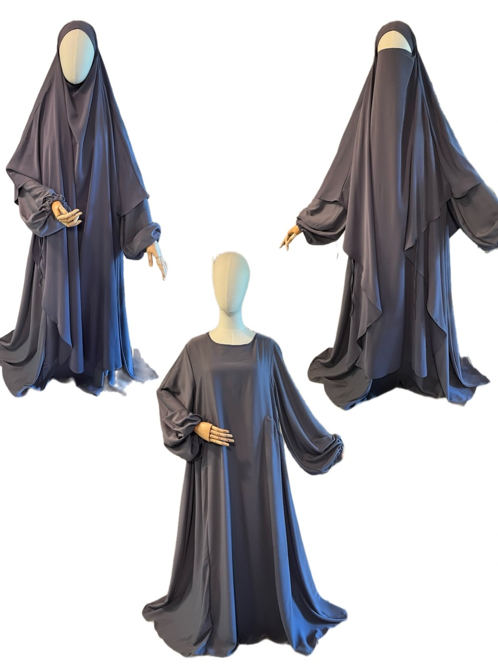 Flowing Modest Abaya Set in Slate Gray